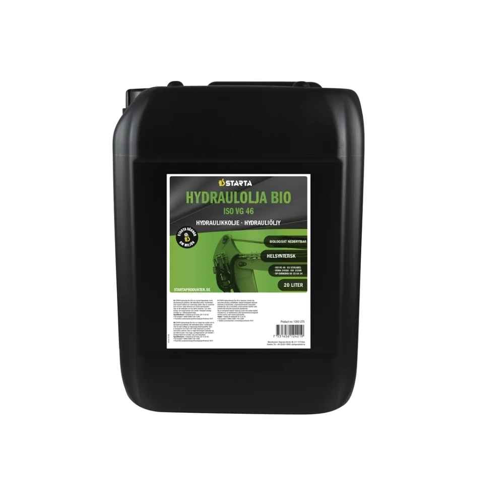STARTA Hydraulolja Bio 46 20 liter – biologiskt nedbrytbar hydraulolja för miljökänsliga arbetsområden