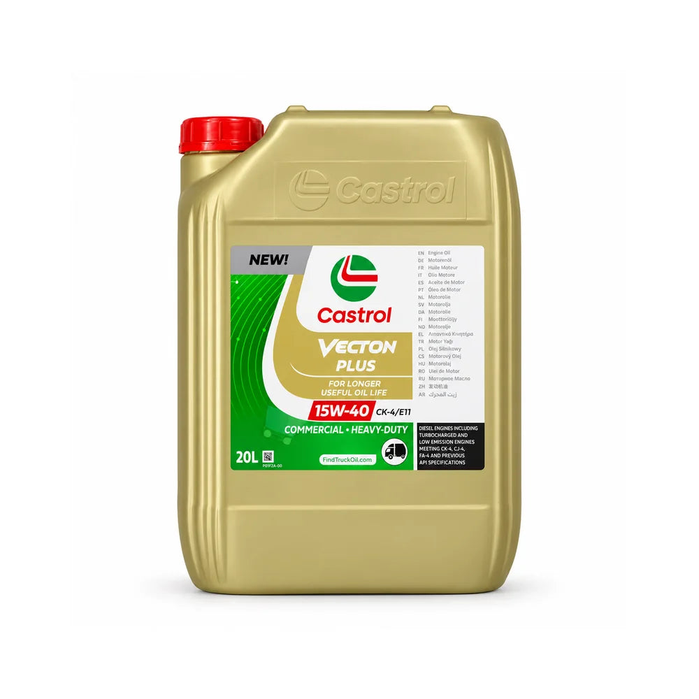 Köp Castrol Vecton Plus 15W-40 CK-4/E11 i 20-litersdunk. Motorolja med syntetisk teknologi för tunga dieselmotorer och krävande drift. Hos Kemexperten.