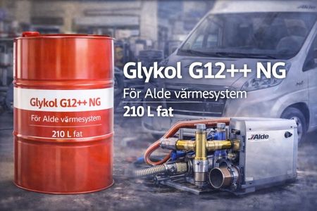 210-liters fat med röd Glykol G12++ NG för Alde värmesystem.