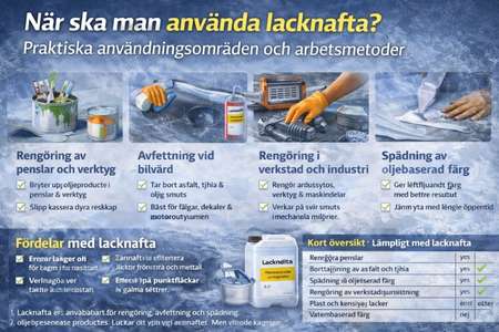 Användning av lacknafta för rengöring av verktyg och bilvård.