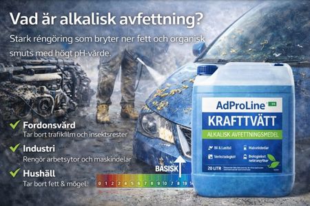 Applicering av alkalisk avfettning på smutsig bil.