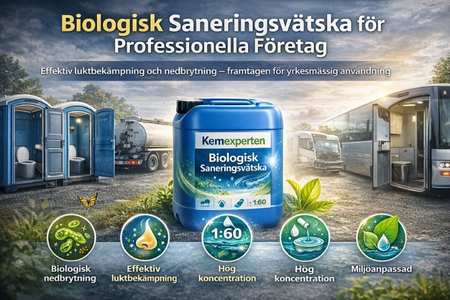 Biologisk saneringsvätska för professionell luktbekämpning och nedbrytning i mobila och kemiska toaletter.
