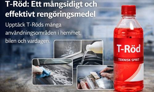 Flaska med T-Röd, teknisk sprit som används för rengöring, desinfektion och frostskydd.