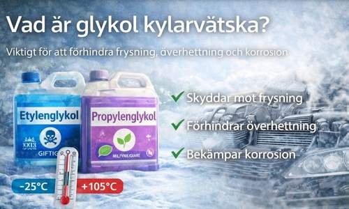 Påfyllning av glykol i bilens kylsystem.