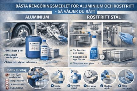 Rengöring av aluminium och rostfritt stål med skonsamt rengöringsmedel.