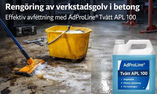 Rengöring av betonggolv i verkstad med AdProLine® Tvätt APL 100.
