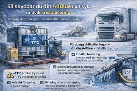 Så skyddar du AdBlue mot kyla – undvik frysning och kristallisering med rätt förvaring och utrustning.