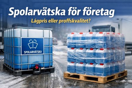 Spolarvätska för företag och åkerier – bulkleverans i IBC och pall, anpassad för professionell fordonsdrift.