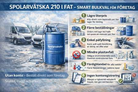 Spolarvätska i 210 liters fat för företag med smidig bulkpåfyllning.
