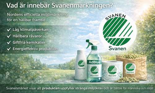 Svanenmärkning på miljövänlig produktförpackning.