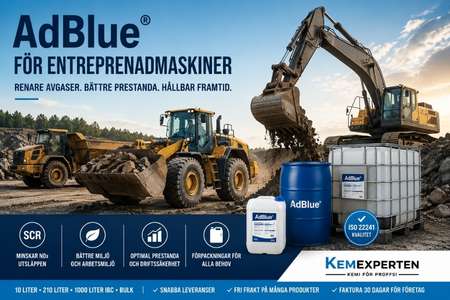 AdBlue för entreprenadmaskiner från Kemexperten – för grävmaskiner, hjullastare och andra dieselmaskiner.