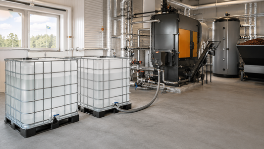 Batterivatten i IBC till värmesystem med flispanna