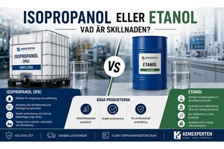 Jämförelse mellan Isopropanol och etanol för rengöring, avfettning och industriell användning. Isopropanol i 1000 liters IBC från Kemexperten.