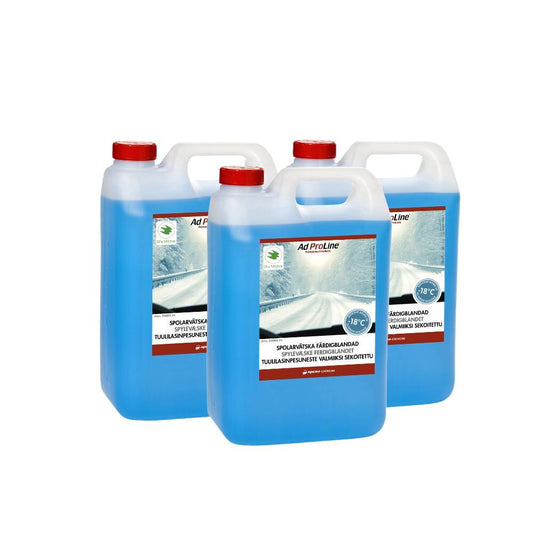 AdProLine® Spolarvätska -18°C 3x5L: Miljömärkt, året-runt-lösning med frostskydd.