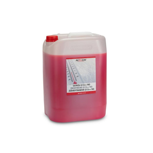 AdProLine® Glykol G12++ NG 25 liter longlife-glykol i röd färg, idealisk för moderna motorer och elbilar.