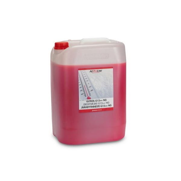 AdProLine® Glykol G12++ NG 25 liter longlife-glykol i röd färg, idealisk för moderna motorer och elbilar.