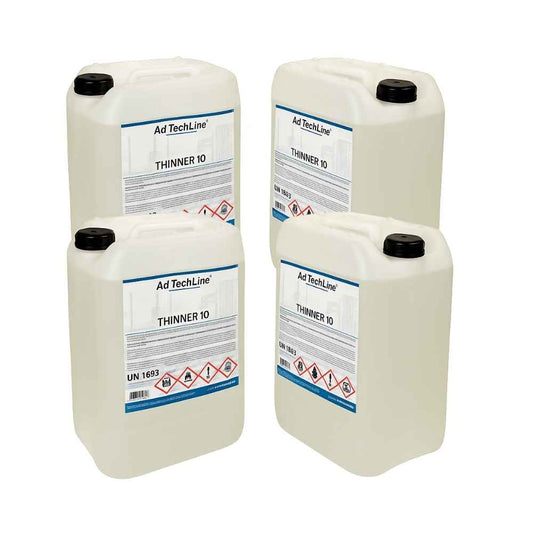 Fyra 25L dunkar AdTechLine Thinner 10 industriförtunning för oljebaserade färger och lacker.