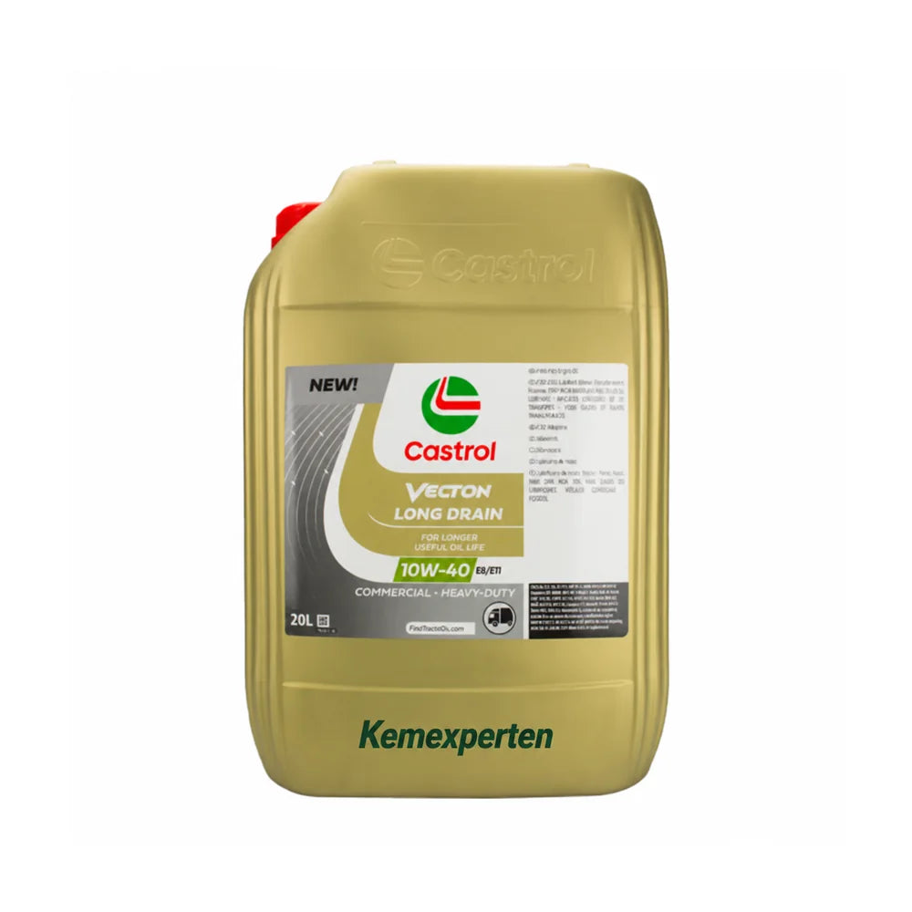 Castrol Vecton Long Drain 10W-40 E8/E11 motorolja i 20-litersdunk.