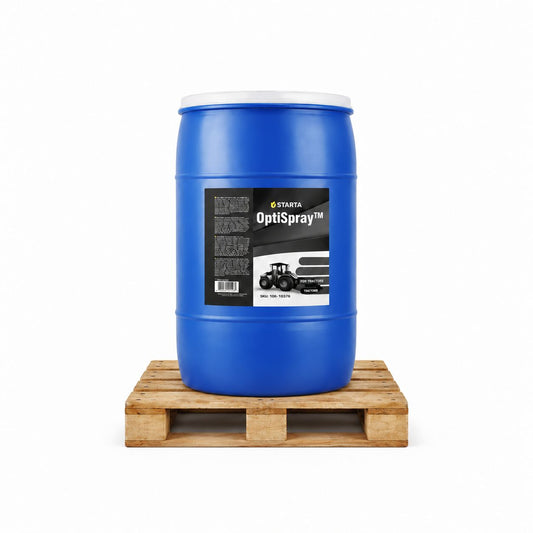 STARTA OptiSpray 210 liter – ett blått plastfat på pall.